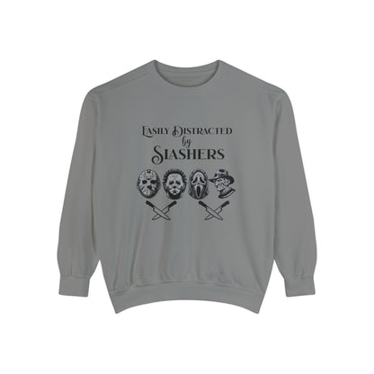 Easily Distracted by Slashers - Jason Michael Freddy Ghostface Horror Sweatshirt Unisex Garment-Dyed Sweatshirt