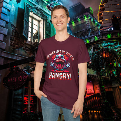 You Won't Like Me When I'm Hangry Killer Clown Unisex Softstyle T-Shirt Horror Fun