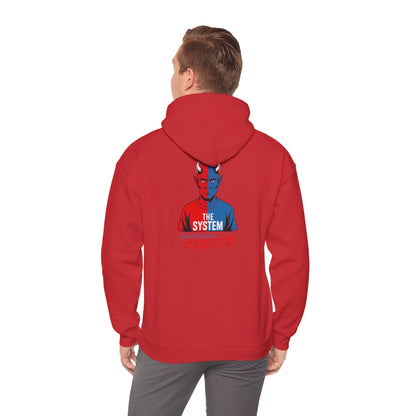 Hooded Sweatshirt - The System - Real People Arent Fooled Red Blue Design