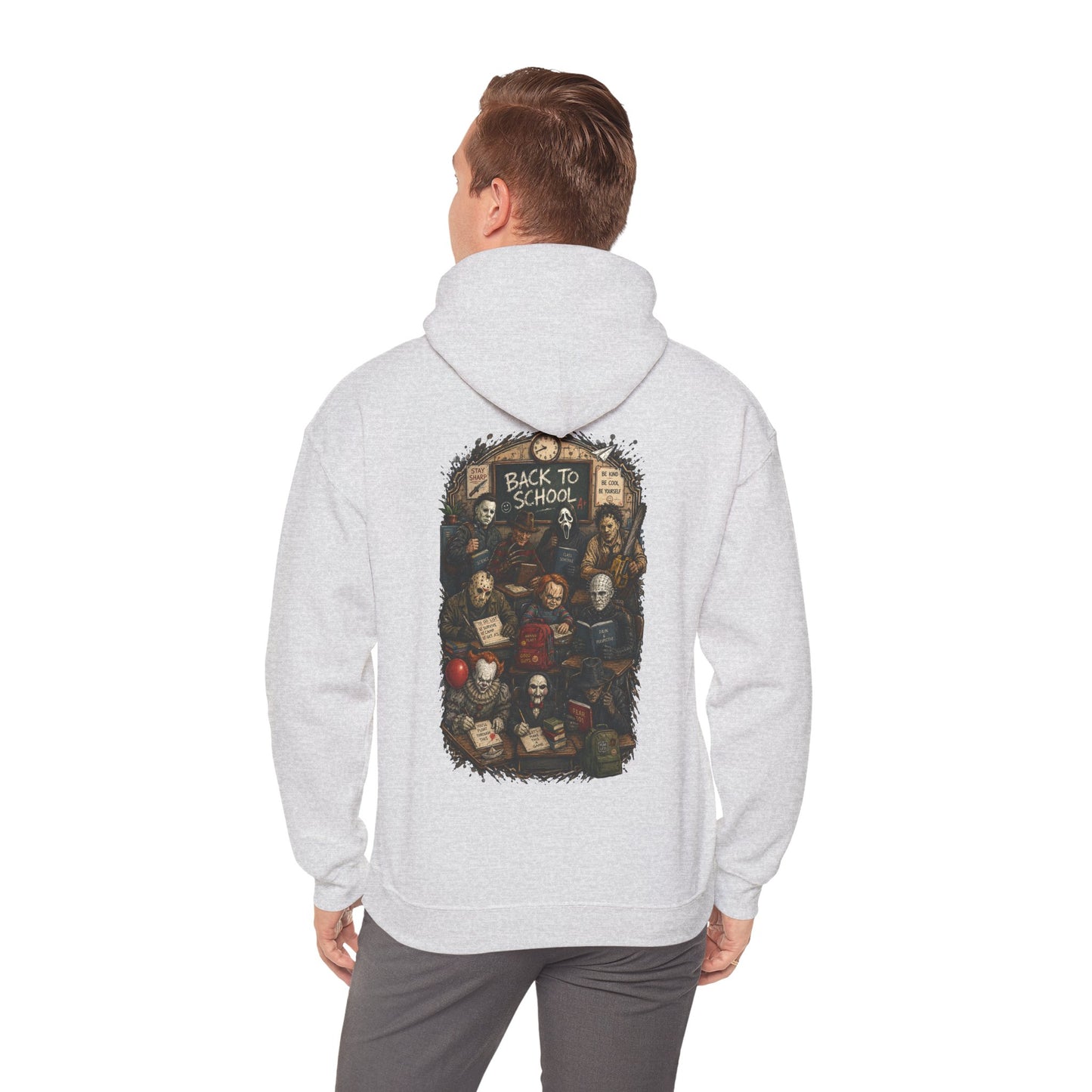 Horror Icons "Back to School" Hoodie — Vintage Movie Villains Graphic Sweatshirt