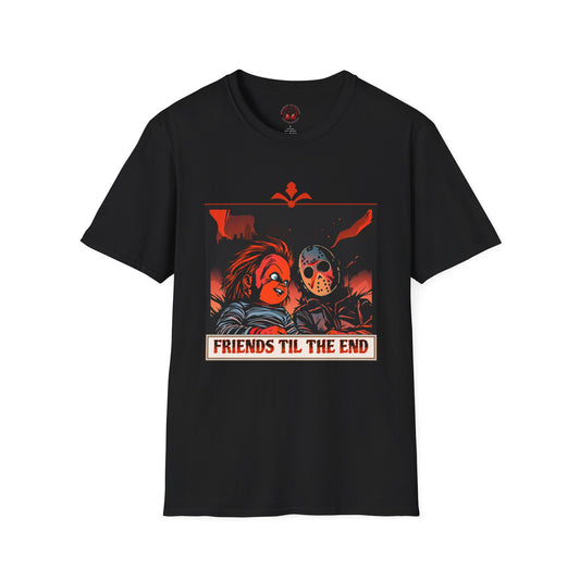 Friends 'Til the End Horror Movie T-Shirt Jason And Chucky Design