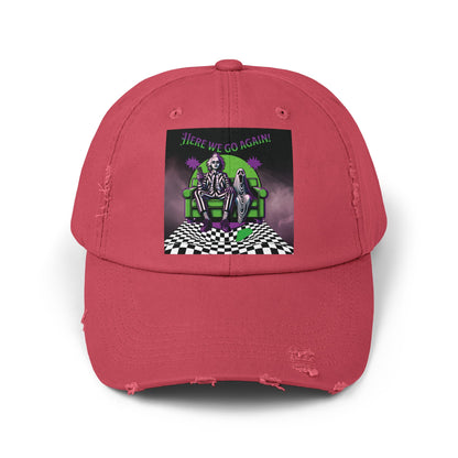 Beetlejuice 2 Inspired Here We Go Again Horror Fun Unisex Distressed Baseball Cap Hat