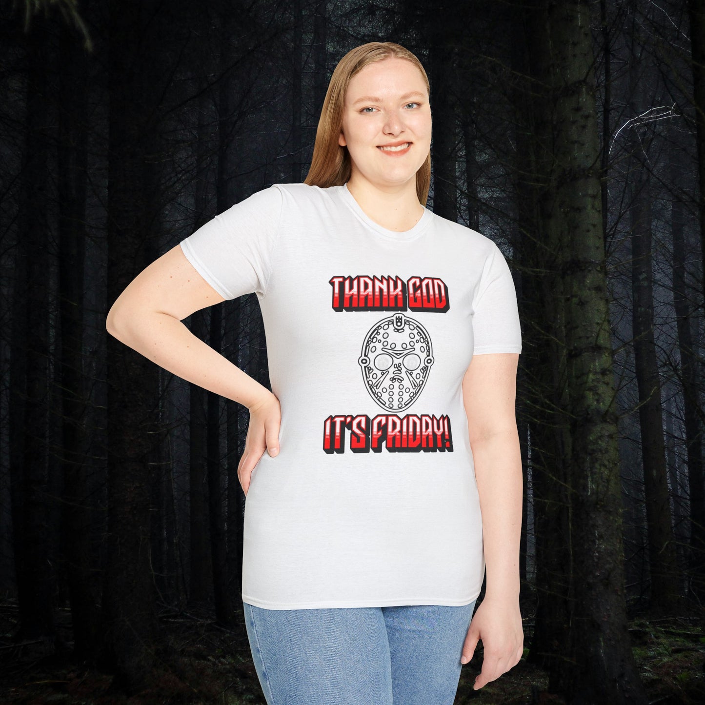 Thank god, It's Friday! TGIF Unisex Softstyle T-Shirt Jason Hockey Mask Horror Fun