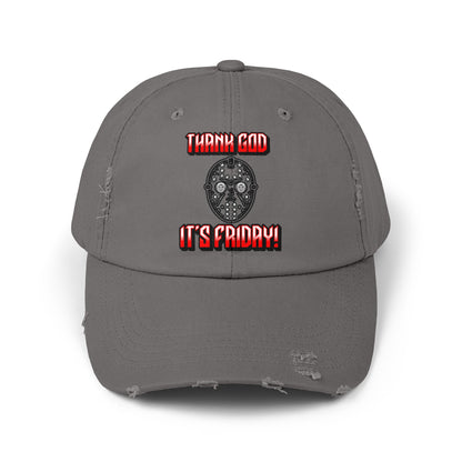 Thank god, It's Friday! TGIF Jason Hockey Mask Horror Fun Hat Unisex Distressed Cap