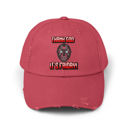 Thank god, It's Friday! TGIF Jason Hockey Mask Horror Fun Hat Unisex Distressed Cap