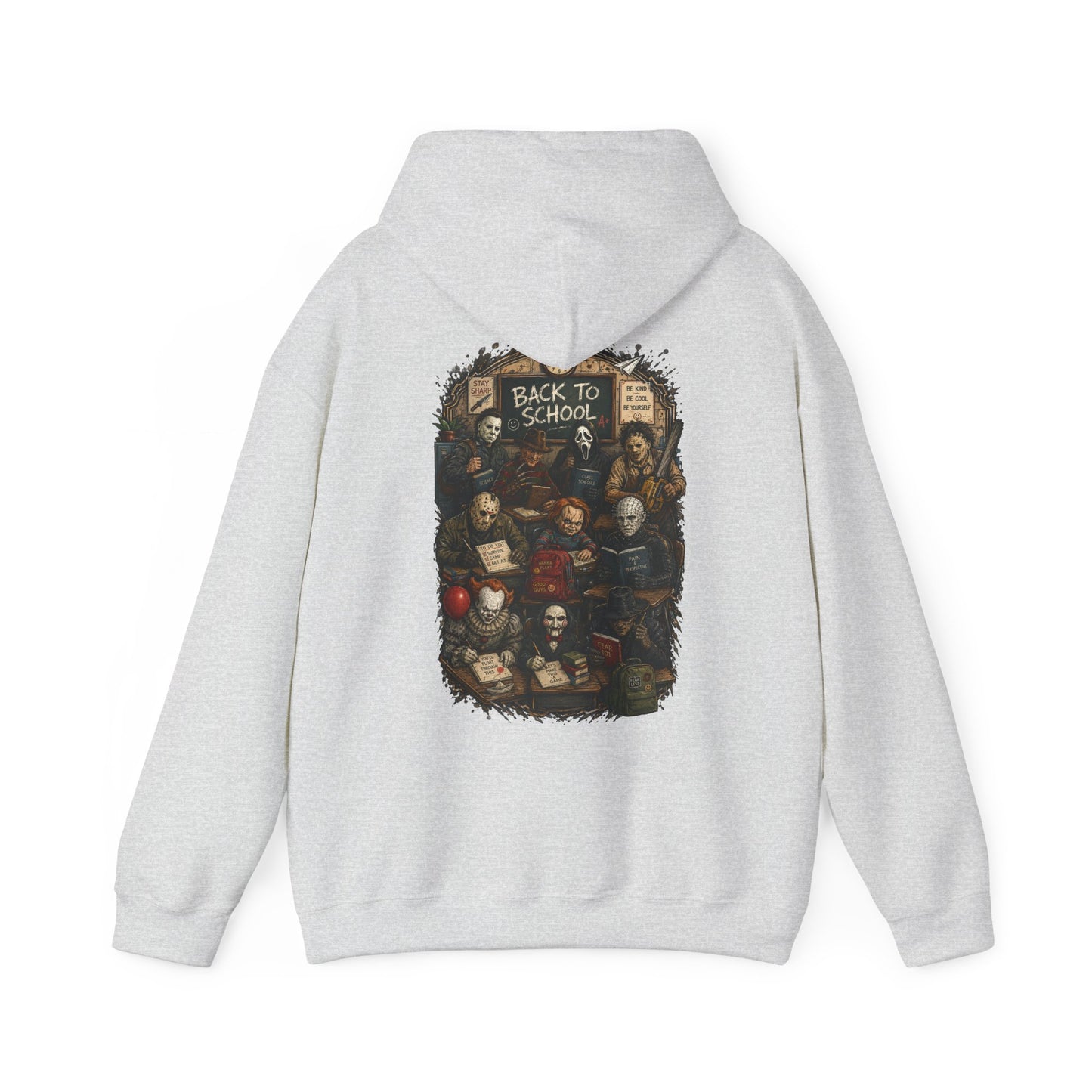 Horror Icons "Back to School" Hoodie — Vintage Movie Villains Graphic Sweatshirt