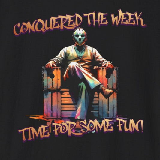 TGIF Conquered The Week Time For Some Fun Jason In A Business Outfit and Mask Unisex Softstyle T-Shirt Horror Friday Fun Shirt