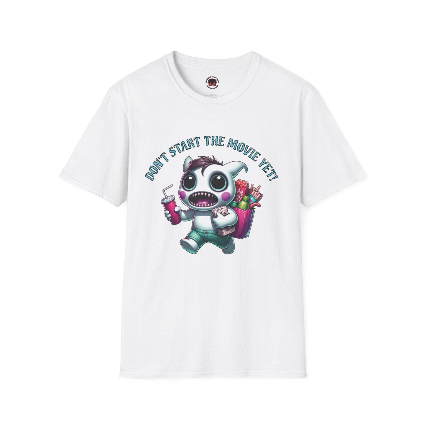 Don't Start The Movie Yet! Running Cute Monster Horror Fun Unisex Soft style T Shirt Mens Womens