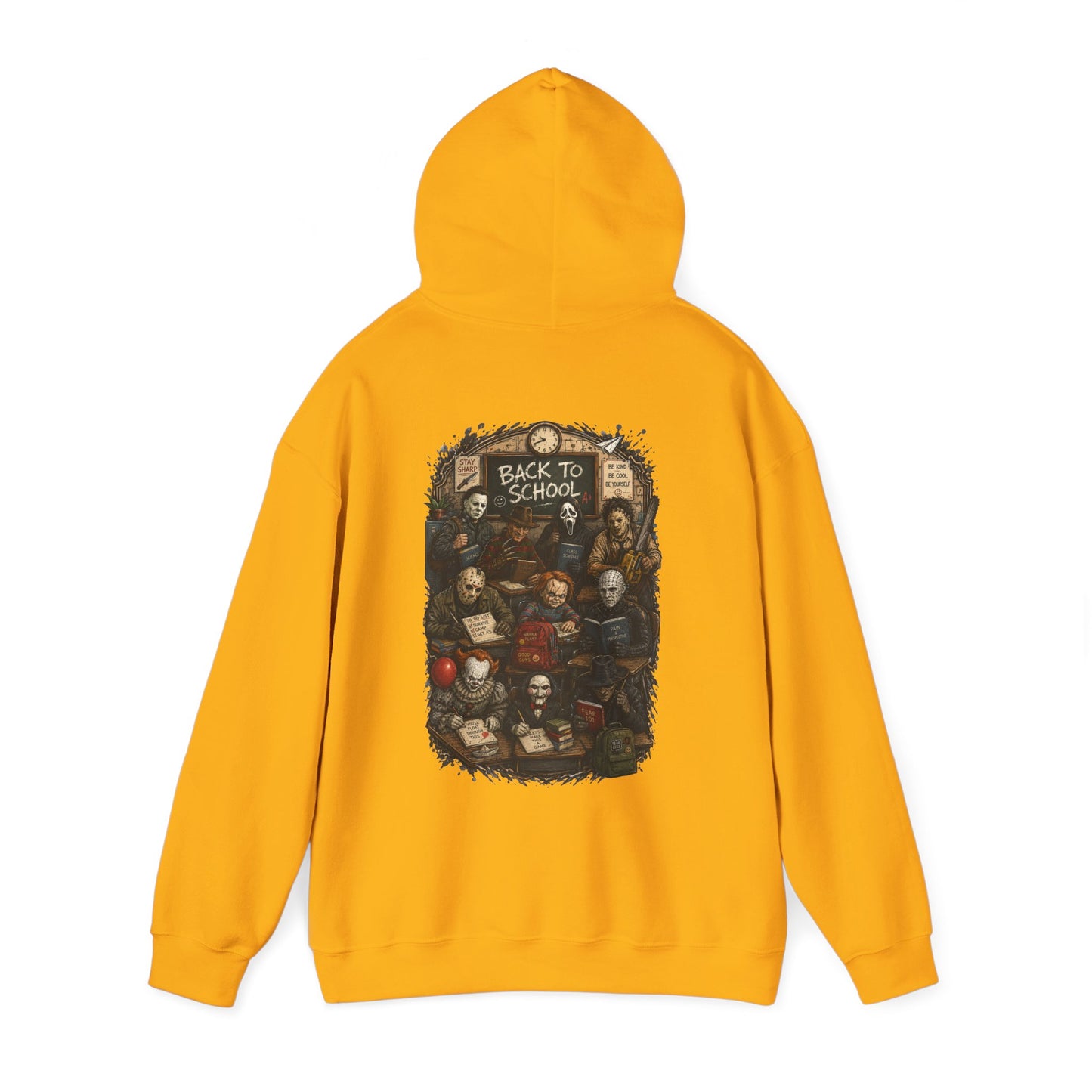 Horror Icons "Back to School" Hoodie — Vintage Movie Villains Graphic Sweatshirt