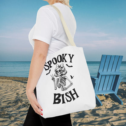 Spooky Bish Skeleton With Sunglasses and Peace Sign Gothic Horror Fun Beach Lunch Carry Tote Bag (AOP)