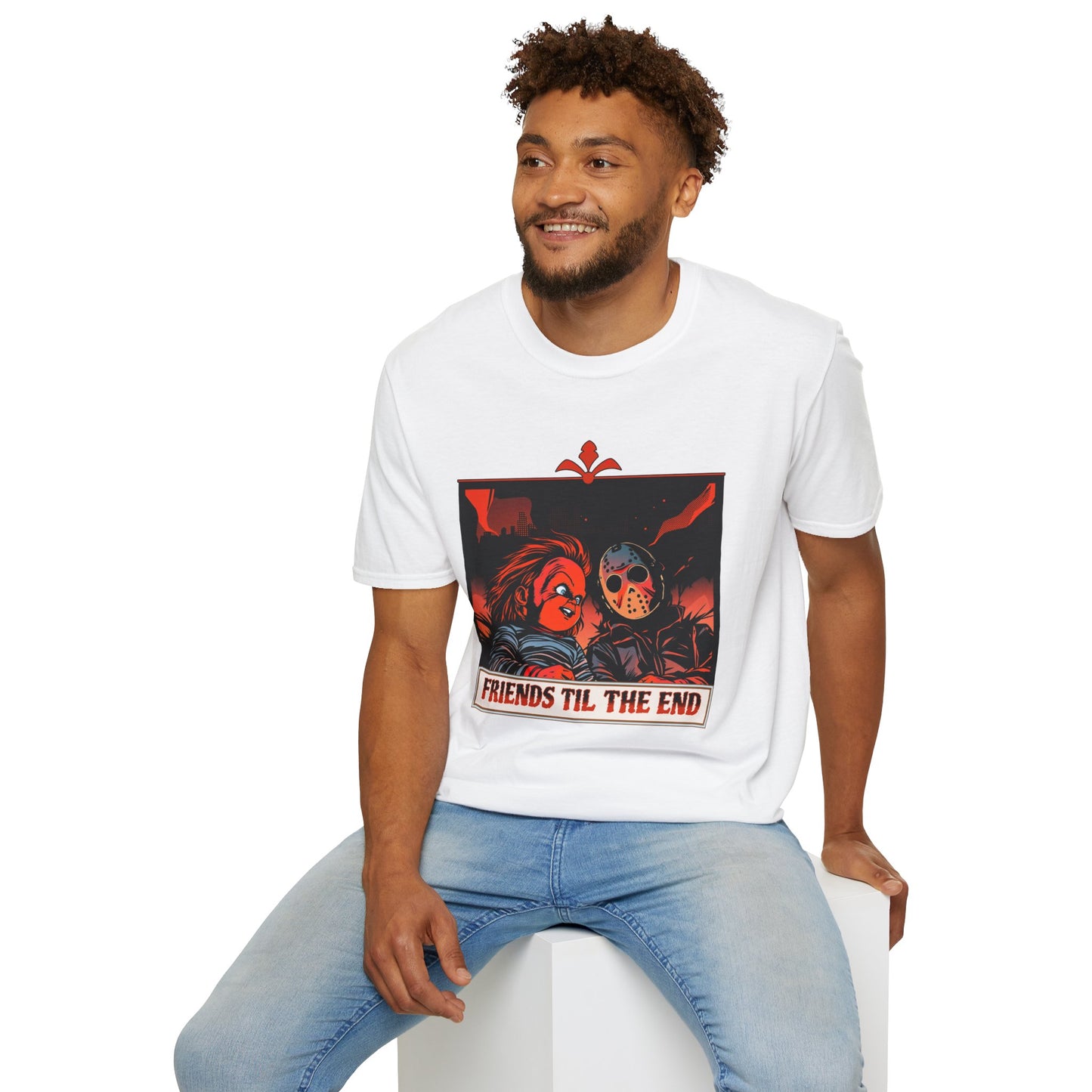 Friends 'Til the End Horror Movie T-Shirt Jason And Chucky Design