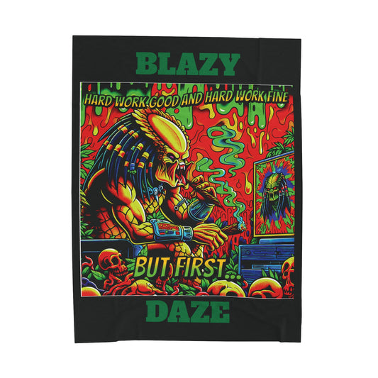 Horradelic Hard Work Good Hard Work Fine Blazy Daze Predator Blunt Horror Fun Velveteen Plush Throw Blanket