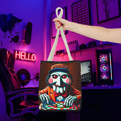 Game Night Billy Wearing A Hat The Puppet Playing Lunch Beach Gamer Carry Tote Bag (AOP) Horror Fun