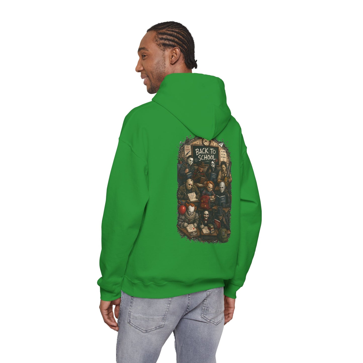 Horror Icons "Back to School" Hoodie — Vintage Movie Villains Graphic Sweatshirt