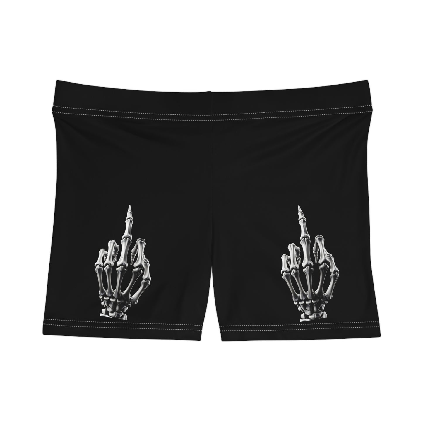 Skeleton Middle Finger Women's Athletic Shorts — Edgy Black Gothic