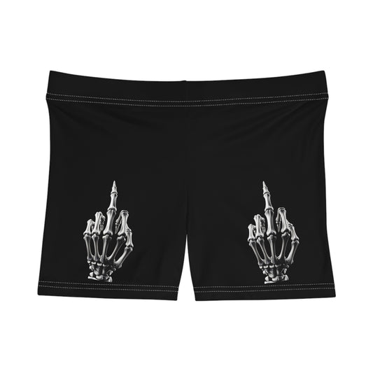 Skeleton Middle Finger Women's Athletic Shorts — Edgy Black Gothic