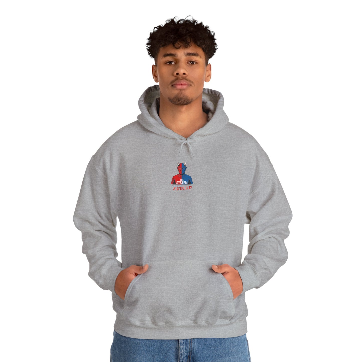 Hooded Sweatshirt - The System - Real People Arent Fooled Red Blue Design