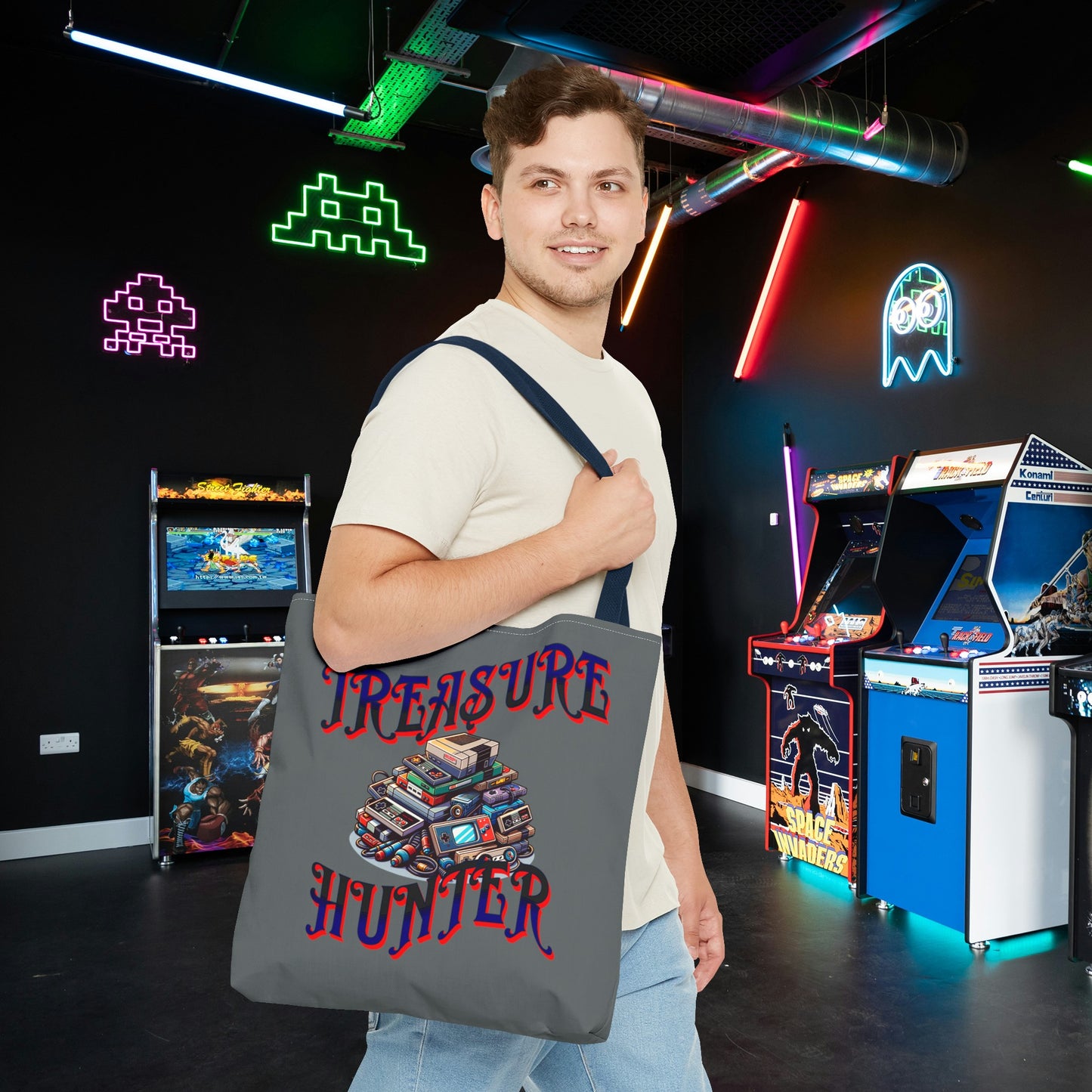 Treasure Hunter Retro Video Gamer Tote Bag (AOP) Collectors Vintage Games and Gaming