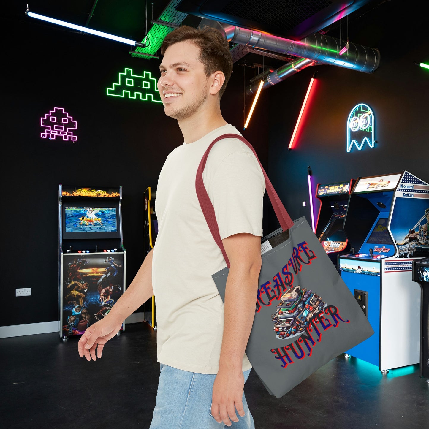 Treasure Hunter Retro Video Gamer Tote Bag (AOP) Collectors Vintage Games and Gaming