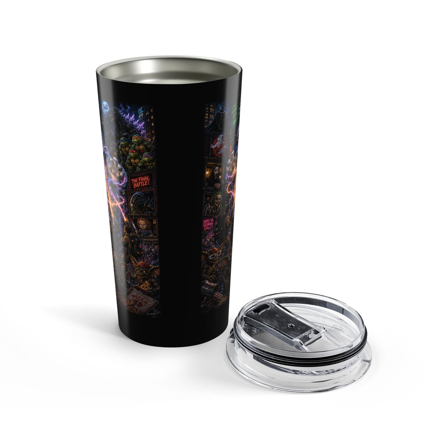 80's Horror Movie Retro 20oz Stainless Tumbler — Neon Horror Collage Design
