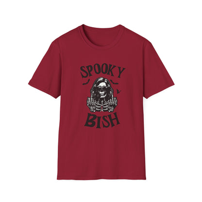 Spooky Bish Skeleton Sunglasses Giving Middle Fingers Gothic Horror Fun Unisex Softstyle T-Shirt