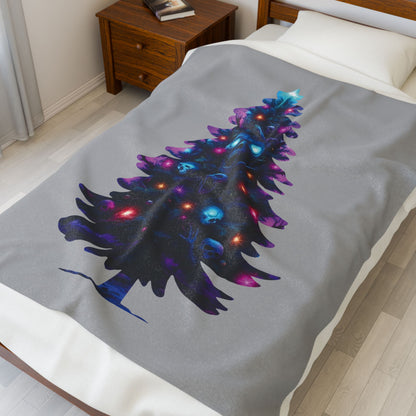 Gothic Neon Skull Christmas Tree Plush Blanket