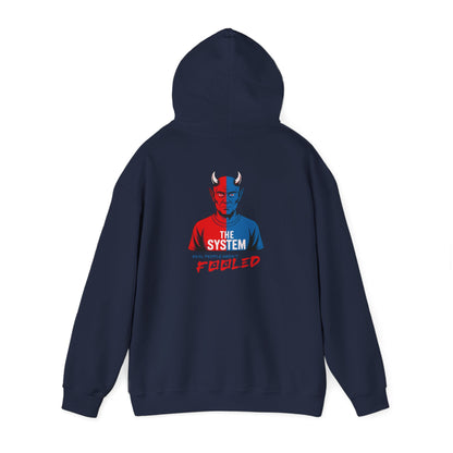 Hooded Sweatshirt - The System - Real People Arent Fooled Red Blue Design