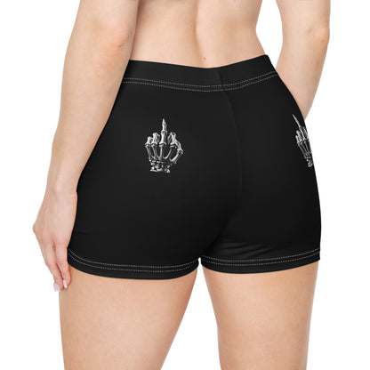 Skeleton Middle Finger Women's Athletic Shorts — Edgy Black Gothic
