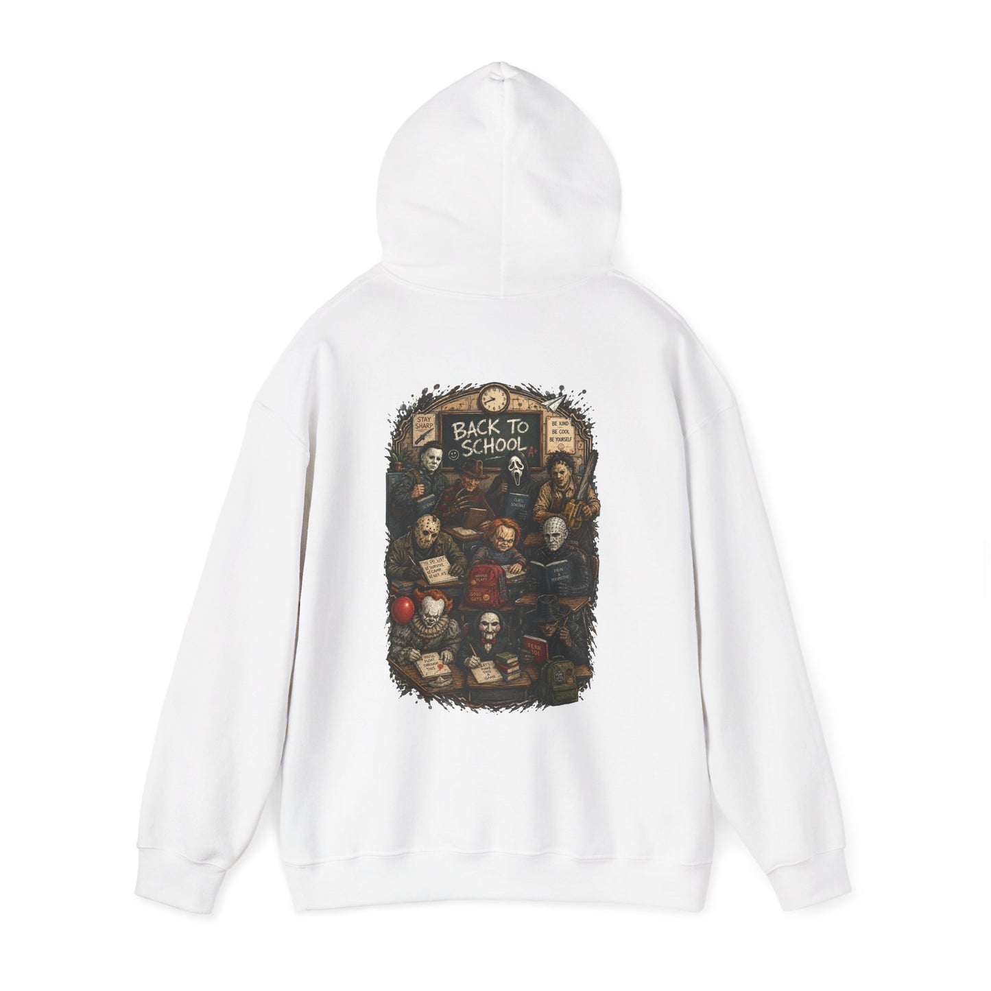 Horror Icons "Back to School" Hoodie — Vintage Movie Villains Graphic Sweatshirt