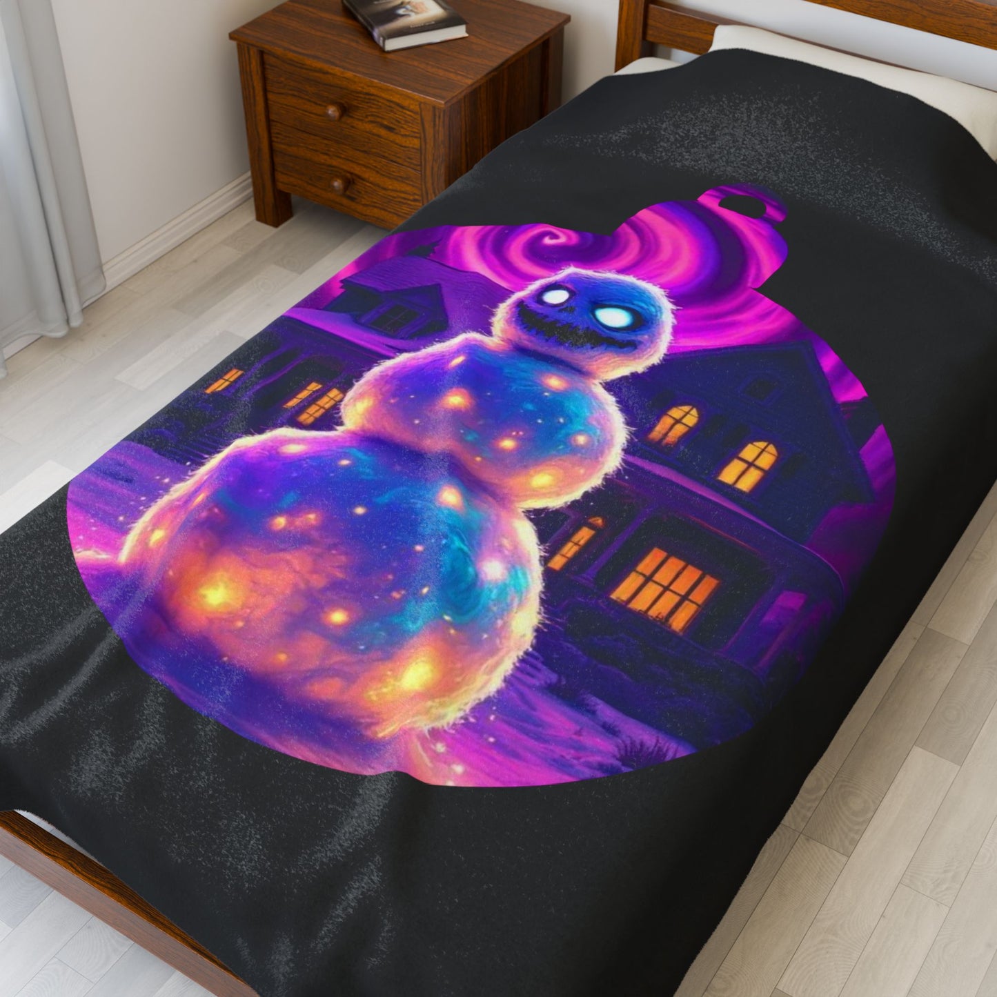 Cosmic Snowman Velveteen Plush Blanket — Glowing Ornament Holiday Throw
