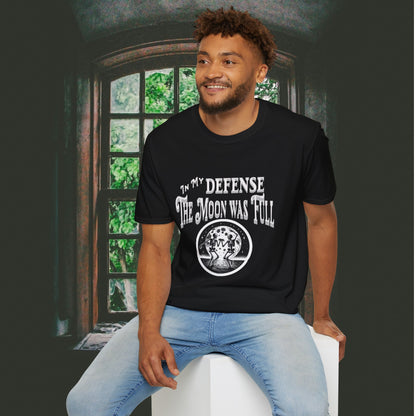 In My Defense The Moon Was Full - Full Moon Skeleton Gothic Skull Dancing Shirt - Unisex Softstyle T-Shirt