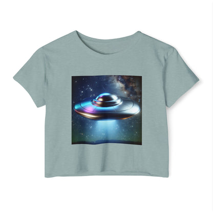 Women's Festival UFO Crop Top - Cosmic Graphic Tee for Music and Art Lovers
