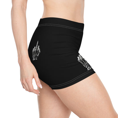 Skeleton Middle Finger Women's Athletic Shorts — Edgy Black Gothic