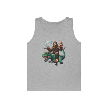Bigfoot Riding T Rex Tank Top - 420 Peace Sign Design