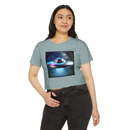 Women's Festival UFO Crop Top - Cosmic Graphic Tee for Music and Art Lovers