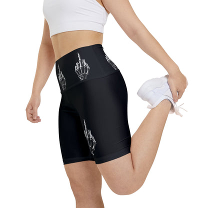 Skeleton Middle Finger Bike Shorts — Women's Gothic Workout Shorts