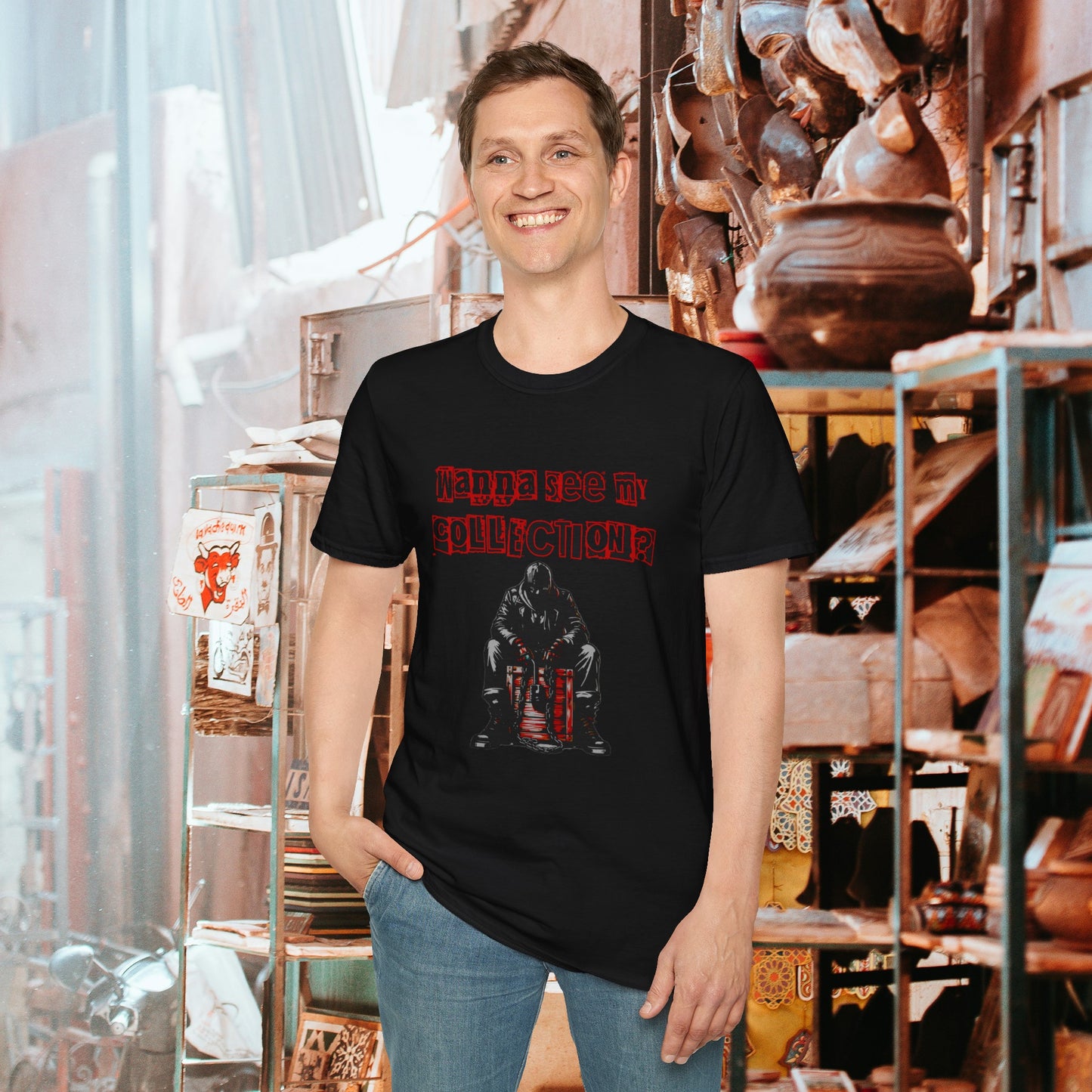 The Horror Collector Want To See My Collection? Unisex Softstyle T-Shirt Scary Toy Fun Shirt Dark Humor