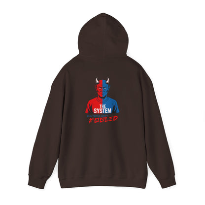 Hooded Sweatshirt - The System - Real People Arent Fooled Red Blue Design