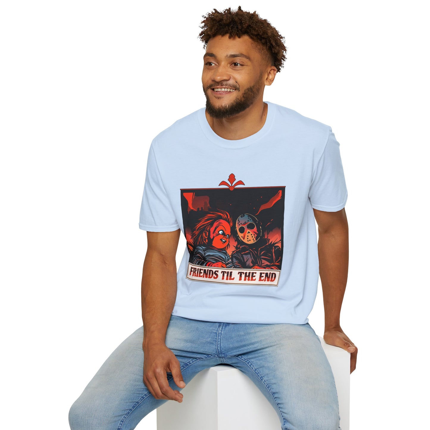 Friends 'Til the End Horror Movie T-Shirt Jason And Chucky Design