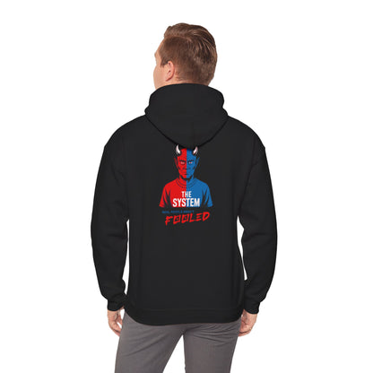 Hooded Sweatshirt - The System - Real People Arent Fooled Red Blue Design