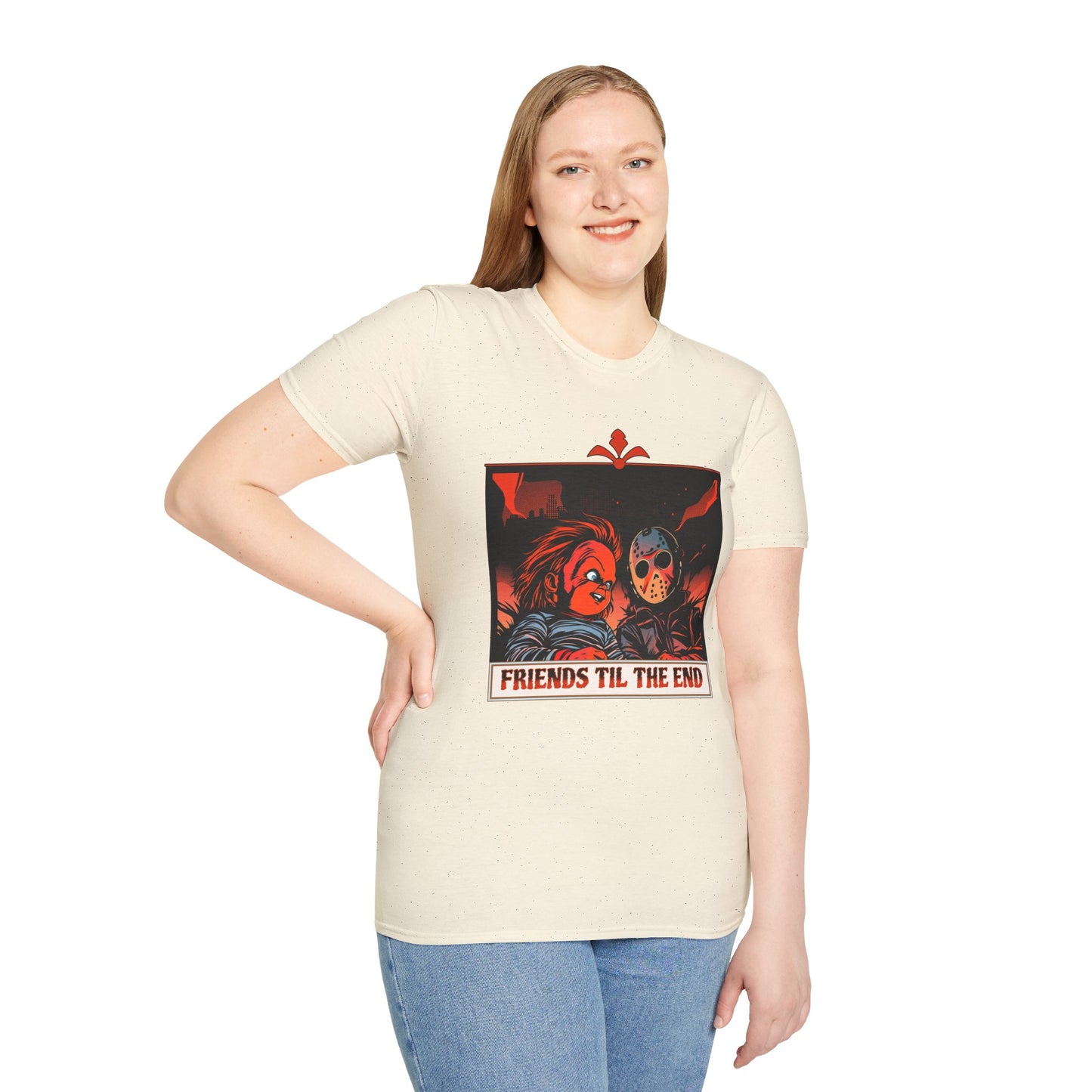 Friends 'Til the End Horror Movie T-Shirt Jason And Chucky Design