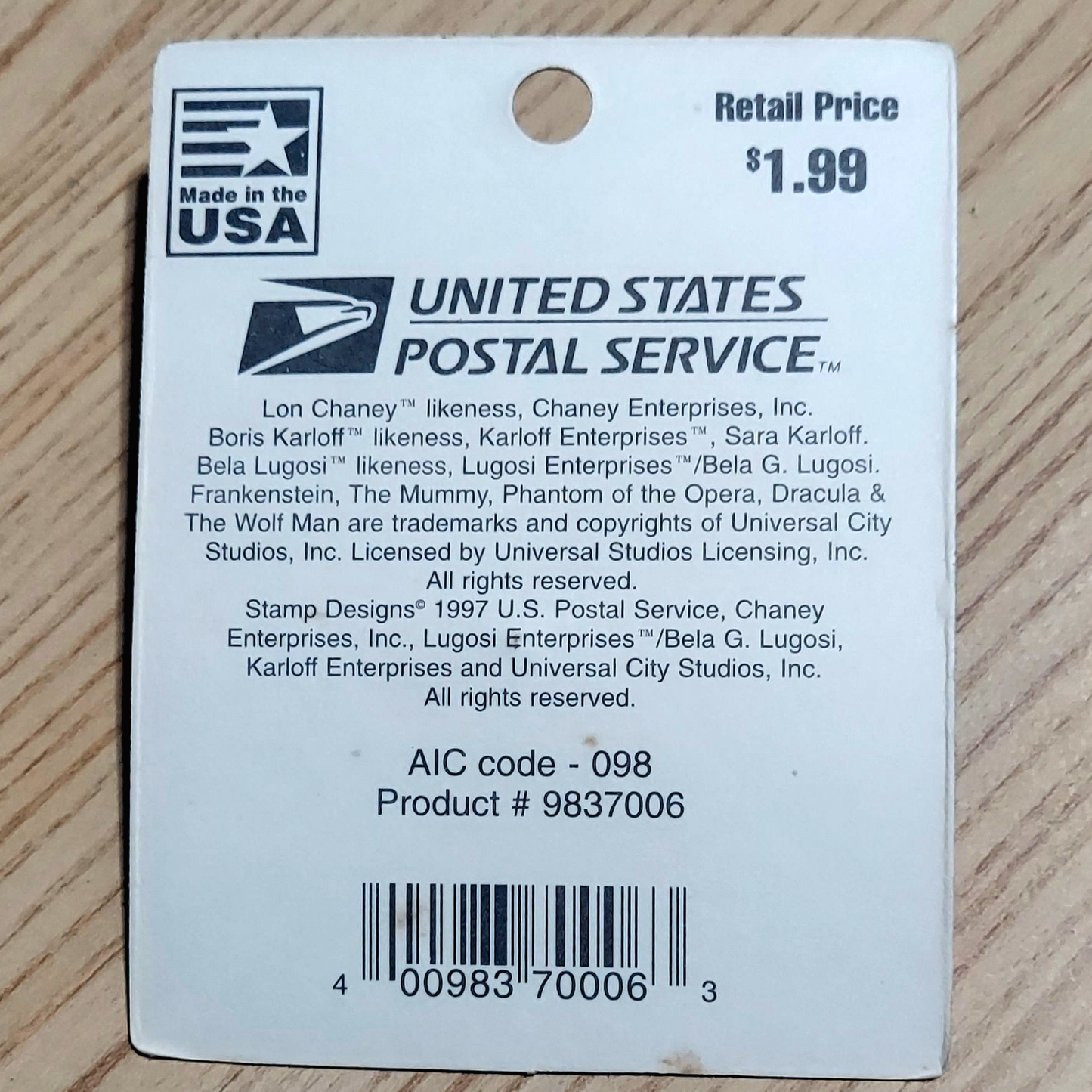 1997 USPS Universal Monsters Wolfman Stamp Pin