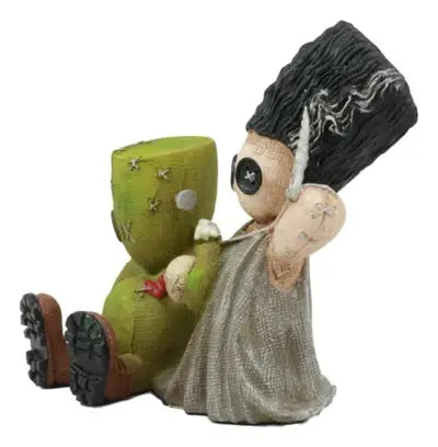 Pinheads Voodoo Style Button Eyes Mad Stitch Love Universal Frankenstein and Bride Monster Mini Resin Statue